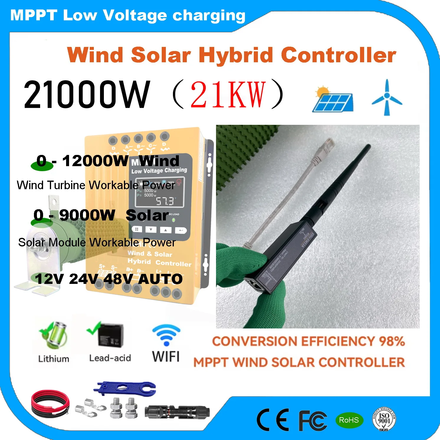 

BIG POWER MPPT Wind Solar Hybrid Controller Regulator Wind 4000W 5kW 12KW Auto solar 3kw 5kw Match 12V 24V 48V WIFI Android APP