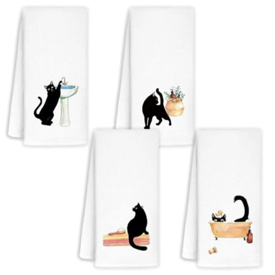 

【Spot goods】Funny Black Cat Decorative Hand Towels for Bathroom Set of 2 - Black Cat Gifts for Women Men Her Girls Friends Teac