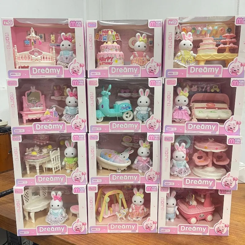 Schattig konijntje klein konijn dressoir scène spelen speelgoed simulatiemodel kinderen verjaardagscadeau binnen ouder-kind interactie speeltijd