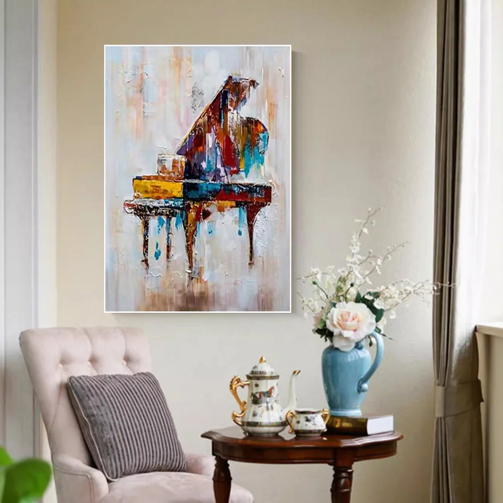 

100% Hand Painted Abstract Oil Painting Colorful Grand Piano Wall Art Picture On Canvas Mural For Living Room Home Decor Paint