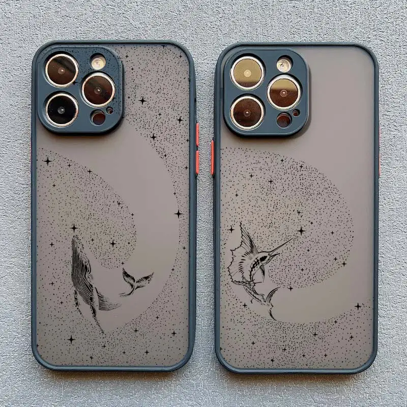 Ocean Animal Cute Dolphin Sea Turtle Painting Phone Case For iPhone 16 15 14 11 12 13 Pro Max Mini 7 8 Plus SE X XR XS Cover