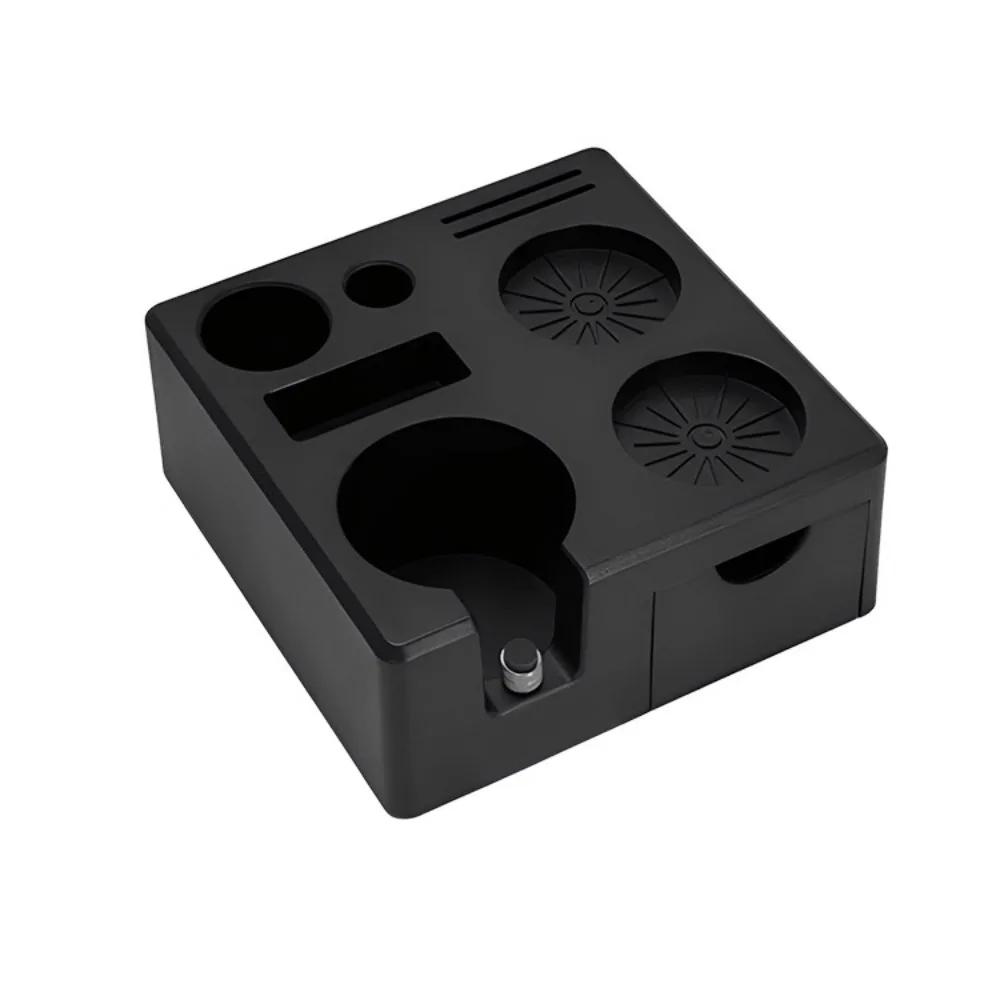 

Square Design Coffee Tamping Station with Storage Drawer Non-slip Bottom Coffee Tamper Stand Space Saving Multi-Functional