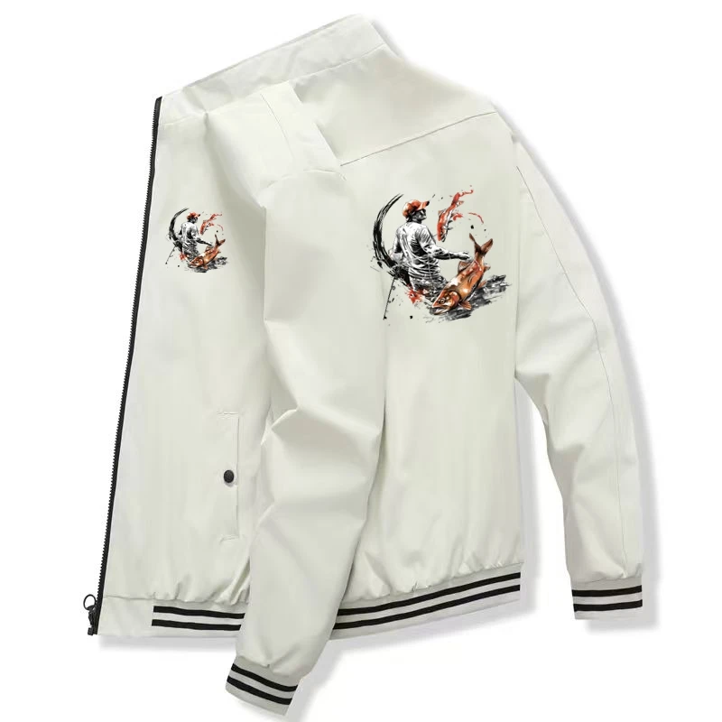メンズ春秋パーソナライズドフィッシング刺繍ジャケットトレンディカジュアルパイロットジャケットアウターウェア
