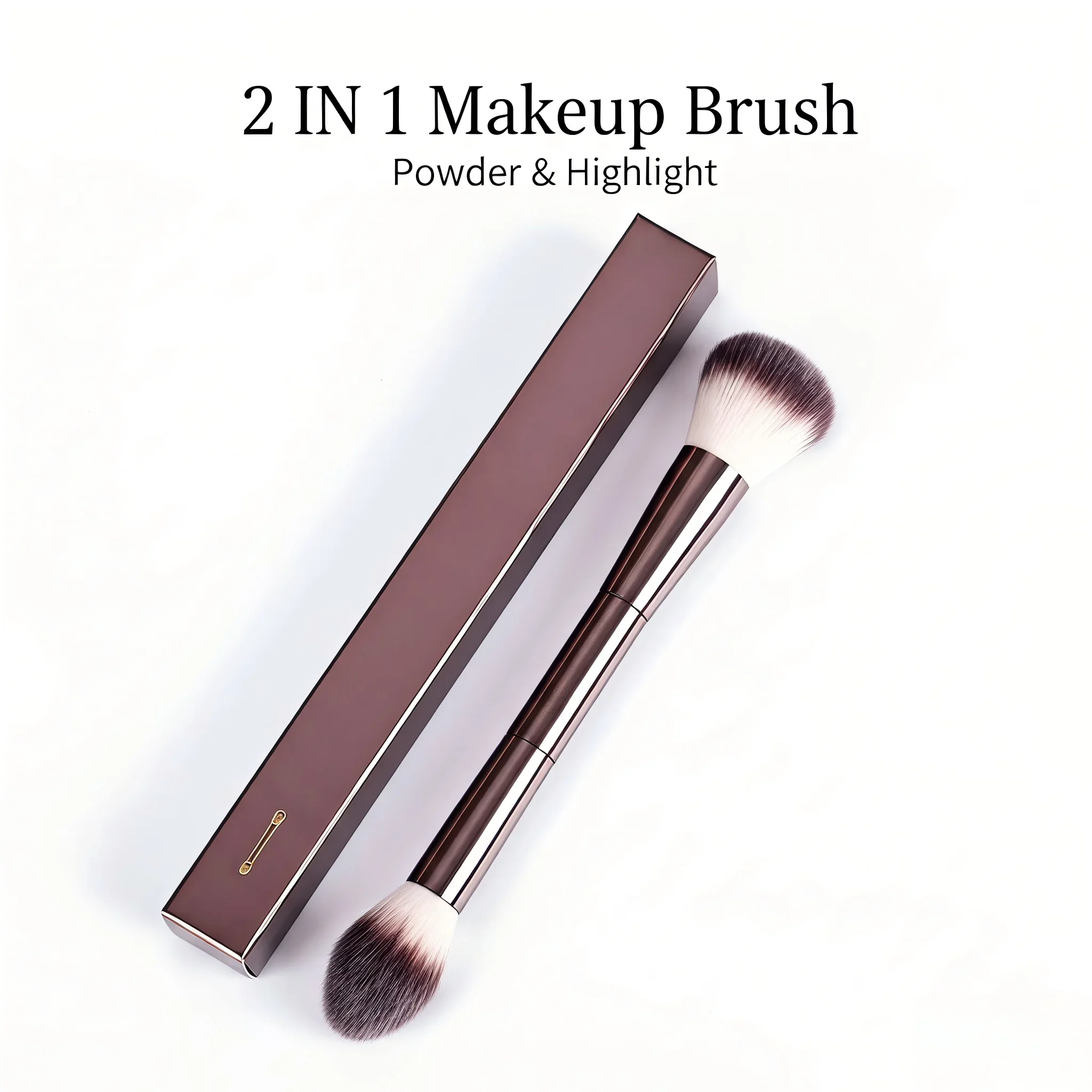 

Dual Ended 2 IN 1 Makeup Brush, Soft Synthetic Powder Blush Loose Powder Brush, Professional Metal Handle Cosmetic Brush with St