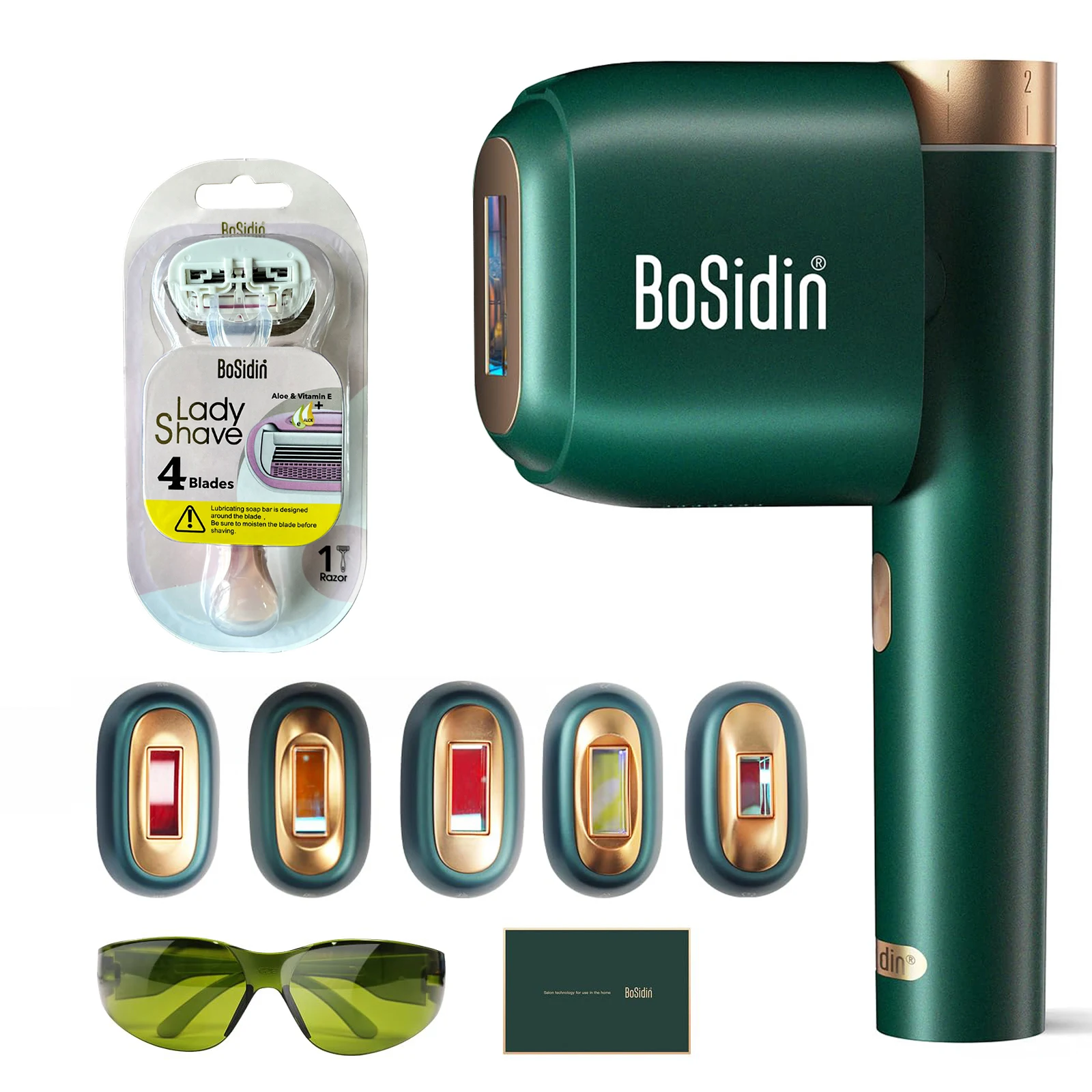 Bosidin Pro Ipl Depilazione ABS Macchina portatile con 5 teste laser Flash illimitati Donna Uomo Epilatore laser indolore per il corpo