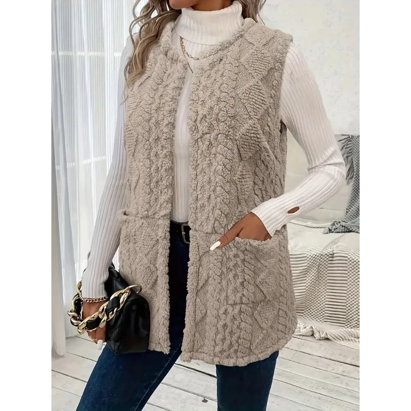 2025 nuevo chaleco informal para mujer, chaqueta de oso de peluche, abrigo de piel de imitación de estilo elegante para mujer