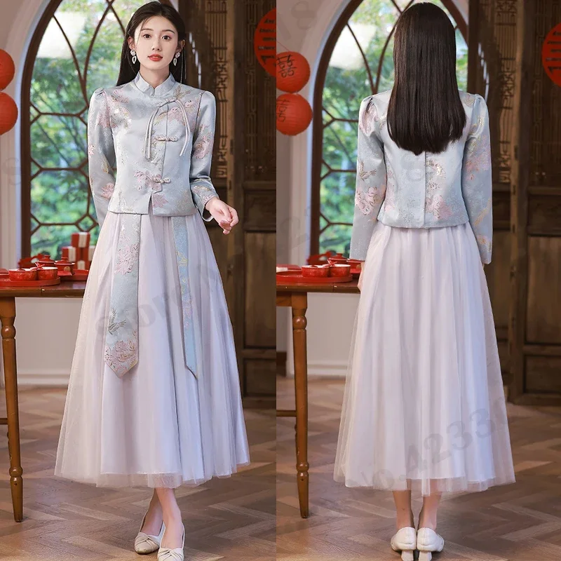 Novedad Qipao Cheongsam Tang disfraz chino boda damas de honor vestido de novia Xiuhe ropa tradicional mandarín cuello Hanfu