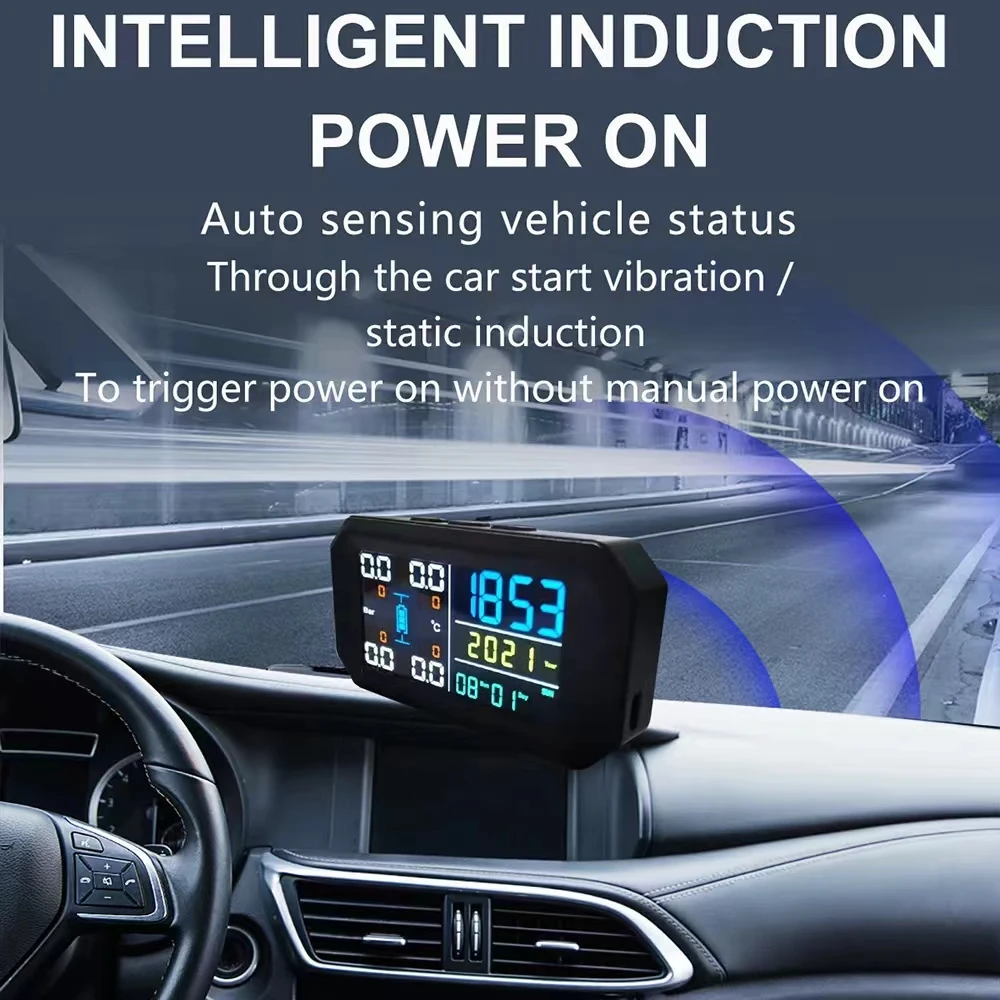 T13 Solar Power TPMS Car Tire Pressure Monitoring System Alarm Tyre Air Pressure meter Gauge Temperature Warning With 4 Sensors