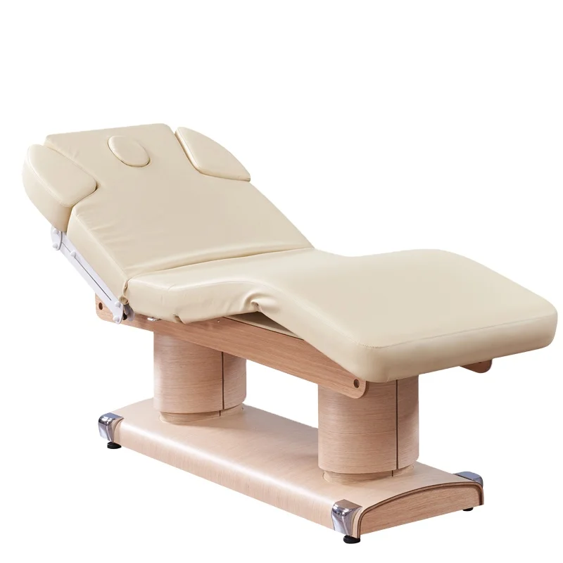 Mesa de masaje con elevación eléctrica, base de textura de madera, cama de salón, spa, con función de memoria, varios colores opcionales