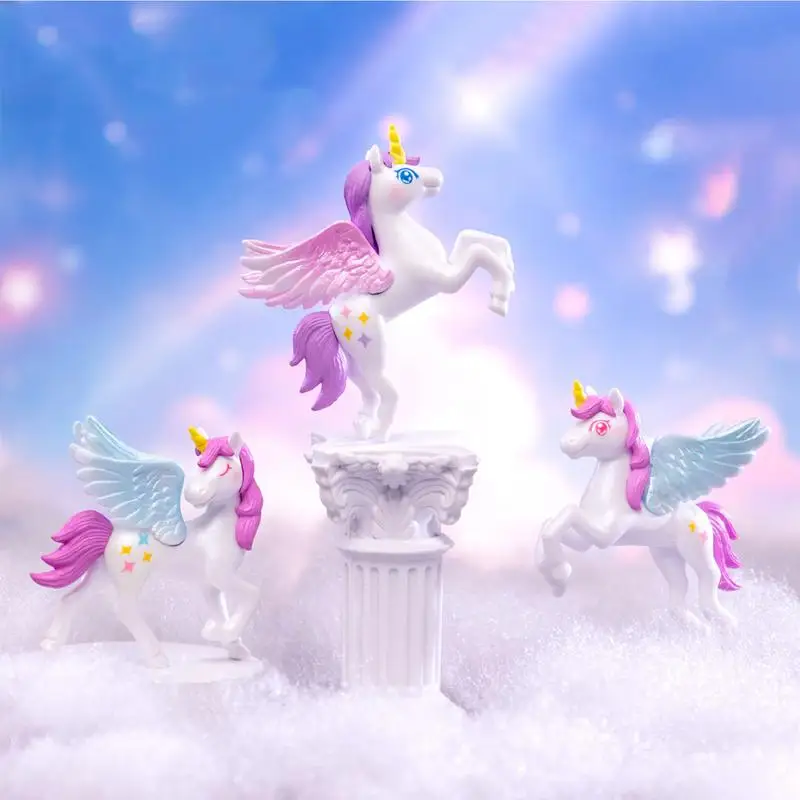 Horse Figure Cake Topper Cartoon Horse Birthday Cake Decorations With Wings Single-Horned Animal Statue For Car Ornament