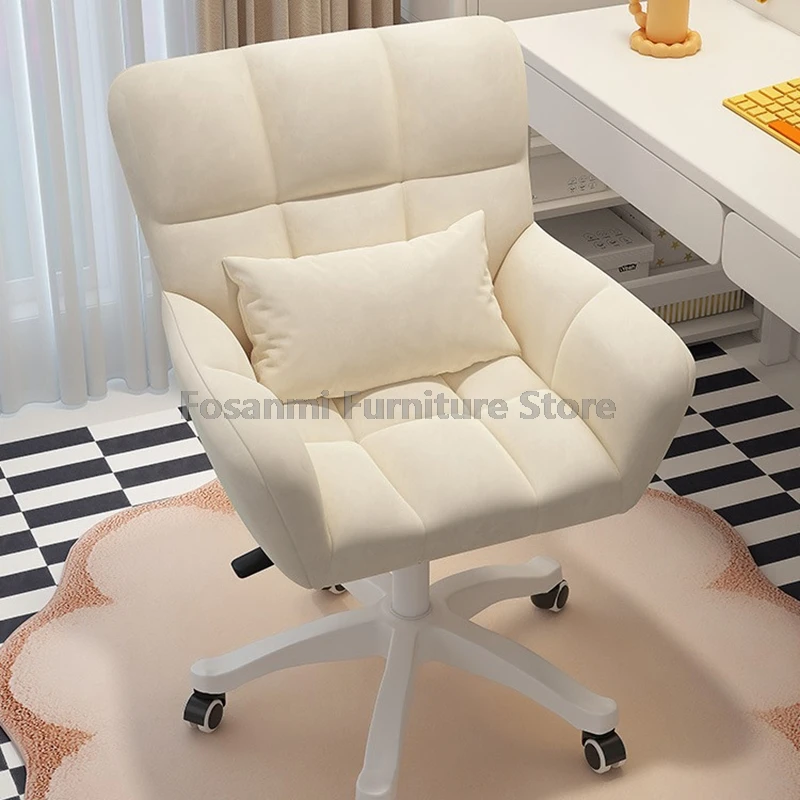 Adjustable Height Home Office Computer Chair with Armrests and Lumbar Pillow Comfortable Cloth Make Up Desk Chair with Wheels