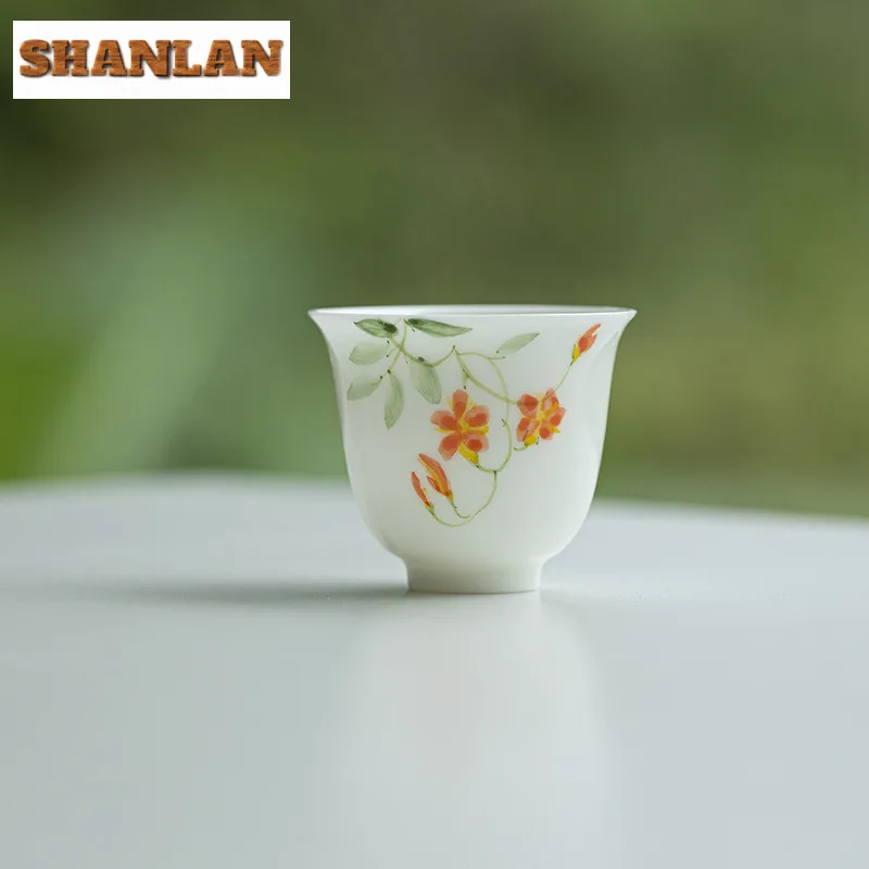 

2 шт./лот, белая фарфоровая чашка с ручной росписью и цветами, винтажная чайная чаша, кувшин для воды, чашка для медитации, Jianzhan, посуда, принадлежности 45 мл