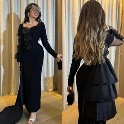 Customized Jersey Handmade Flower Draped Graduation A-line Square Neck Bespoke Occasion Gown Long Dresses