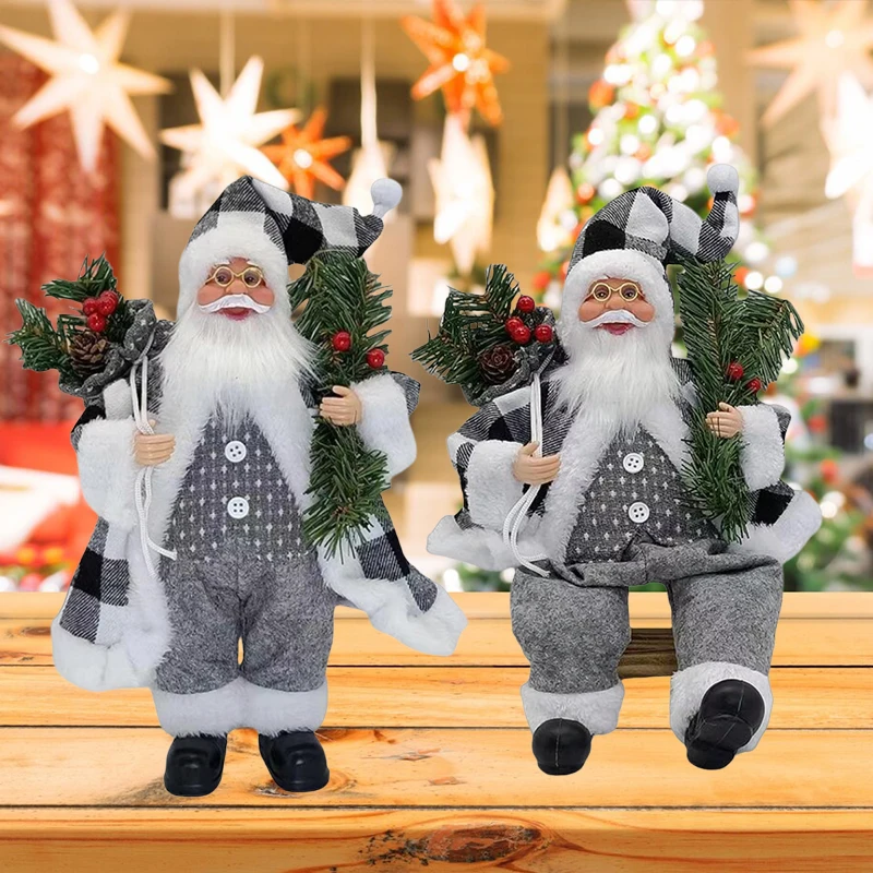 2Pcs Creative Chef Santa Claus Ornament Home Living Room Table Desktop New Year Decoration 12-Inch Lifelike Santa Claus Doll