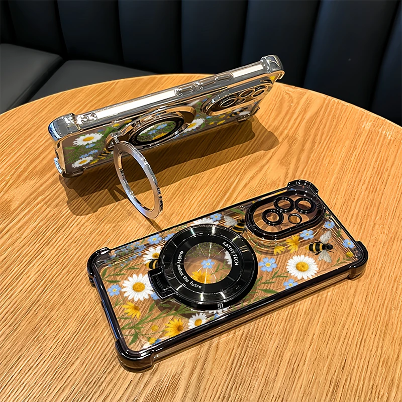 Cartoon Daisy Bee Pattern Phone Case For OPPO Realme 13 Pro Plus 12 11 9 4G 5G Plating Corner Four Corners Anti Drop Covers Etui