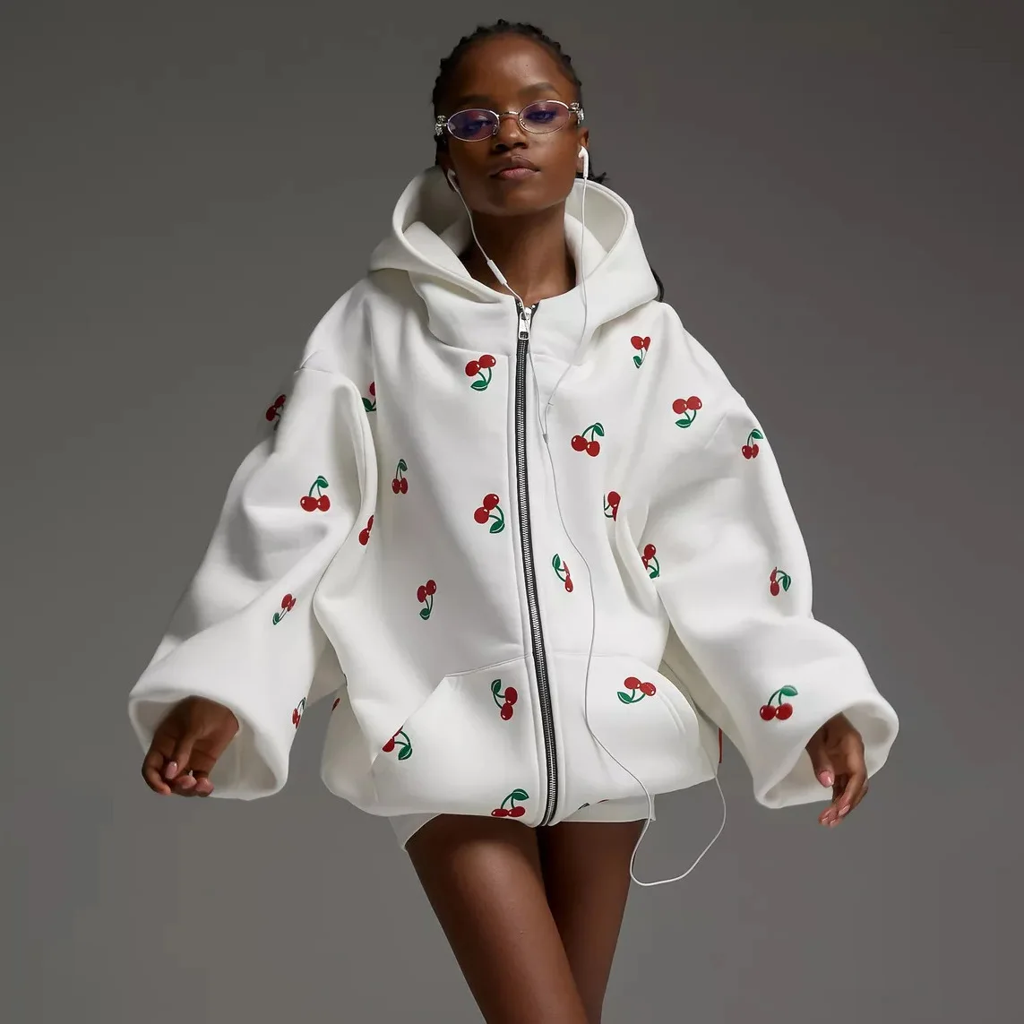 2025 Printed Sweater Jacket Autumn Women's European and American Street Style Fashion Loose and Versatile Sports Hoodie Women