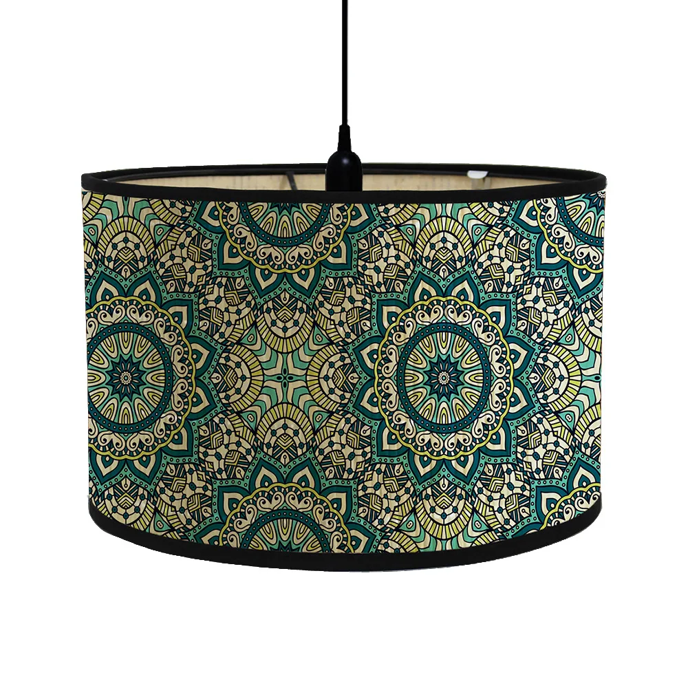 Retro paesaggio pittura paralumi lampadario pieghevole in bambù paralume modello europeo copertura luce rotonda Pantalla Lampara