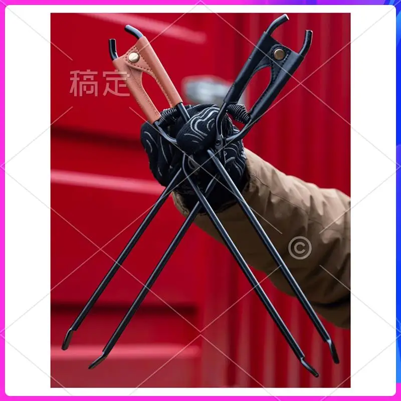 AUU-التخييم النار شواء مكافحة السمط الفحم ملقط المحمولة الكربون الصلب النار ملقط الحطب مع غمد الجلود #1