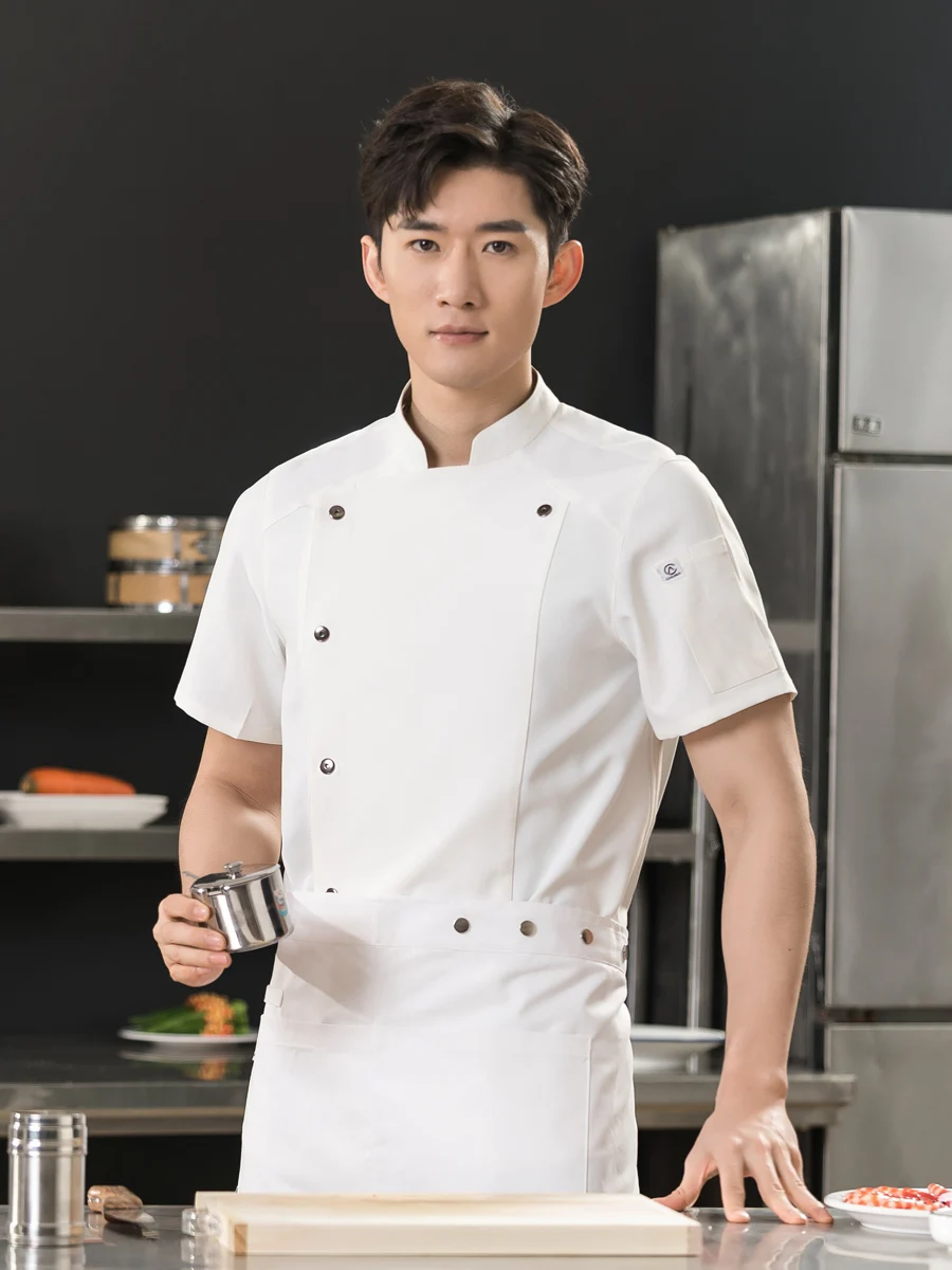 Chaqueta de cocina de manga corta para hombre, ropa de trabajo para restaurante, servicio de comida, uniforme de Chef de Hotel, ropa de Chef de verano