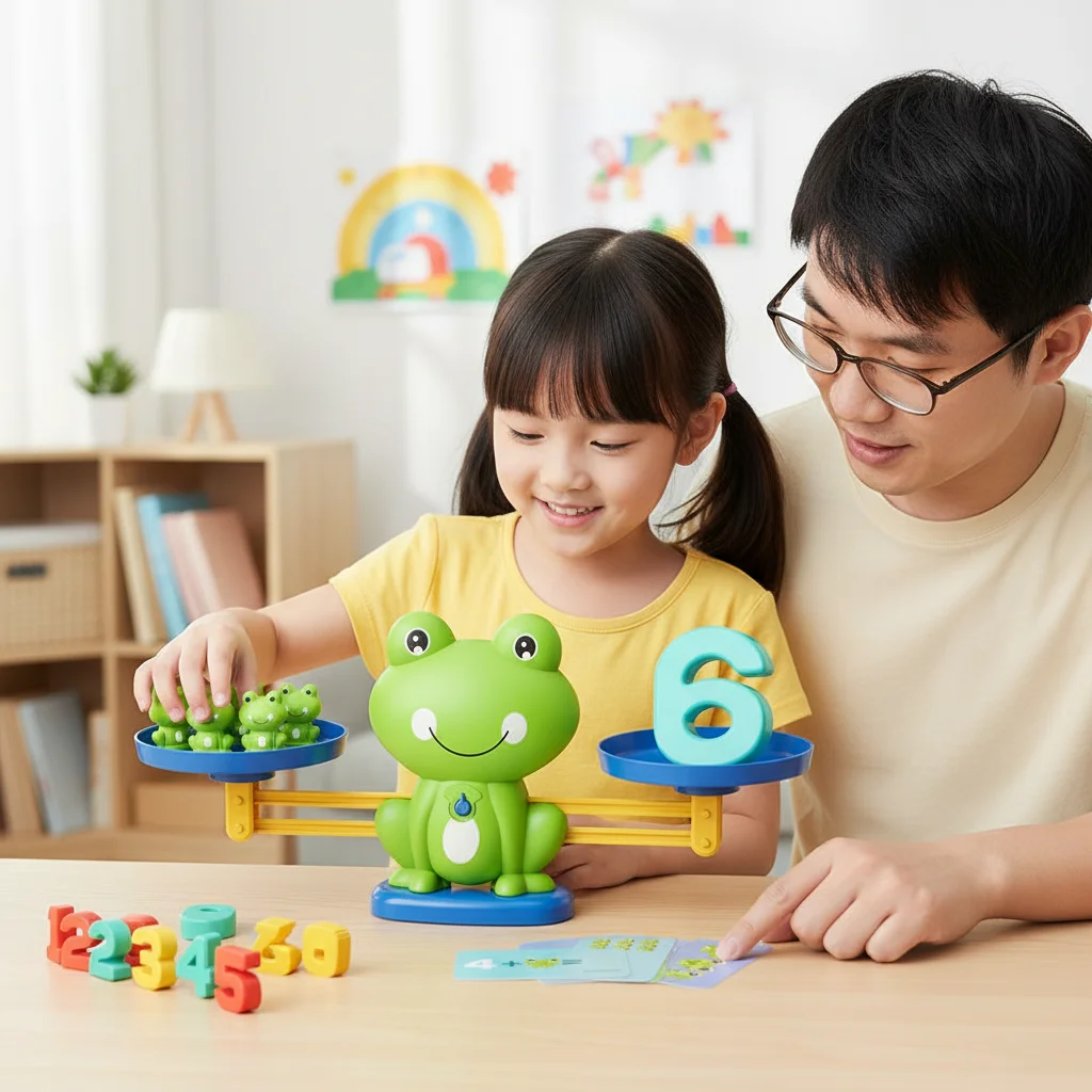 

Kids Frog Digital Balance Scale Toy Plastic Early Educational Puzzle Number Recognition Parent-Child Interactive Math Game