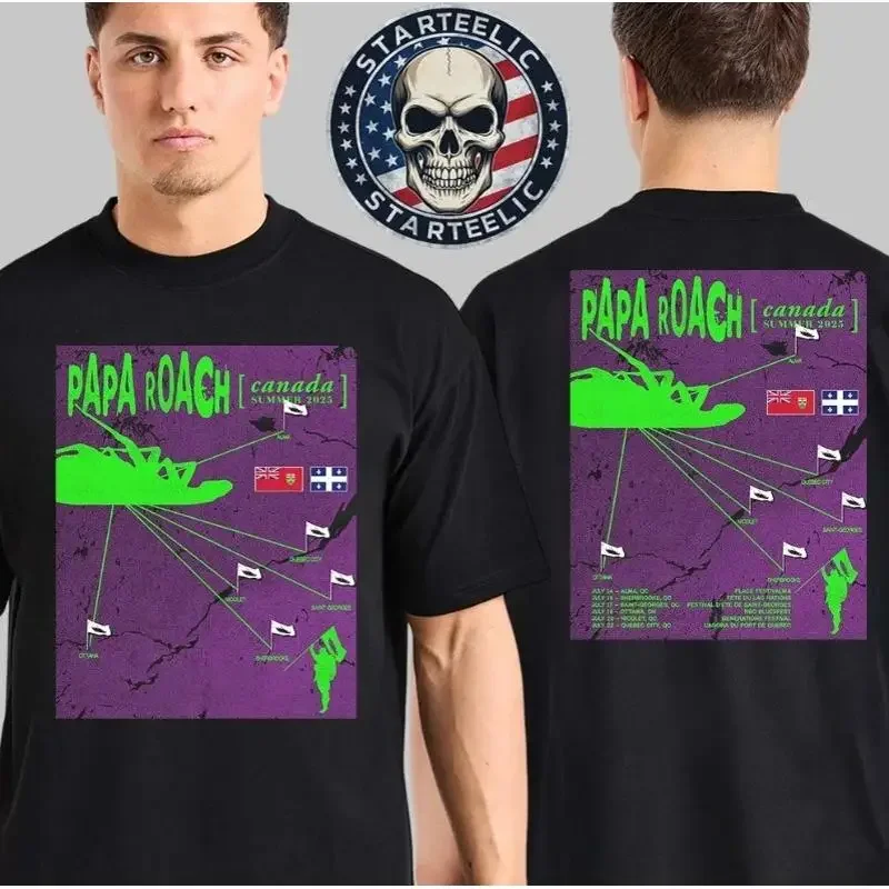 Papa Roachhh Kanada Sommer-2025-Tour-Datumplan für Juli, zweiseitiges T-Shirt