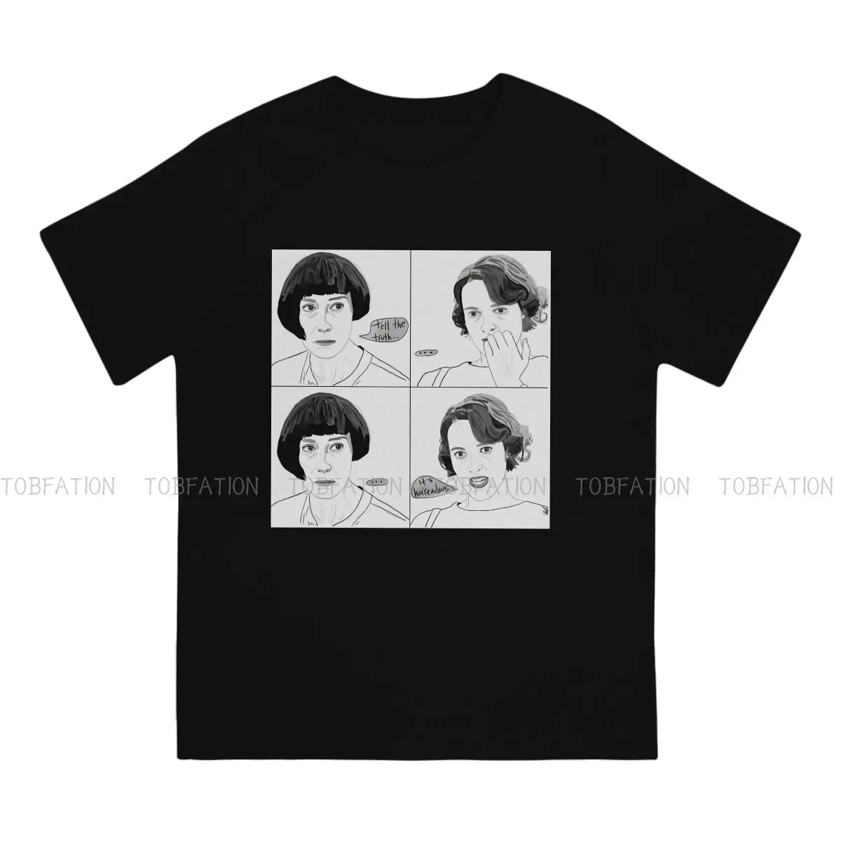 Fleabag TV Show Polyester TShirt for Men Black and white line dialogue Basic Summer Tee T Shirt High Quality New Design