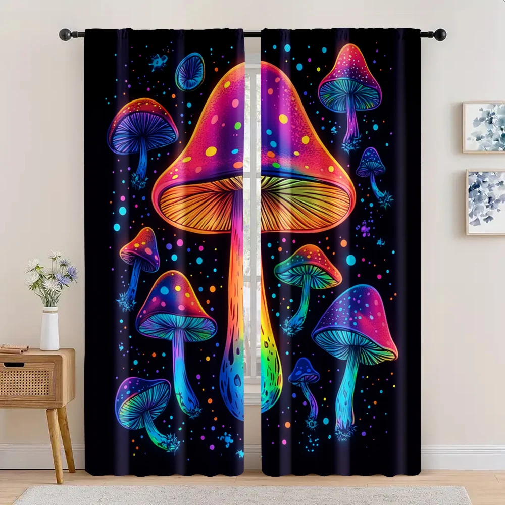 

2pc, Window Drapes mushroom Versatile 100% Polyester,Without Electricity Festive Wall Decor for Various room decor aesthetic