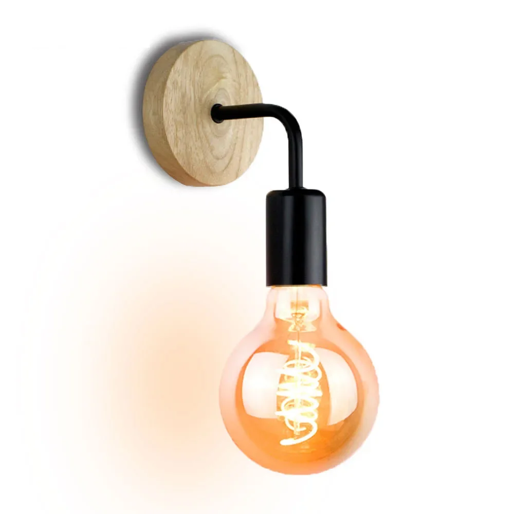 

Nordic Sconce retro wall light fixture home indoor lamp for Corridor hallway staircase lighting Wooden base and metal lamp stand