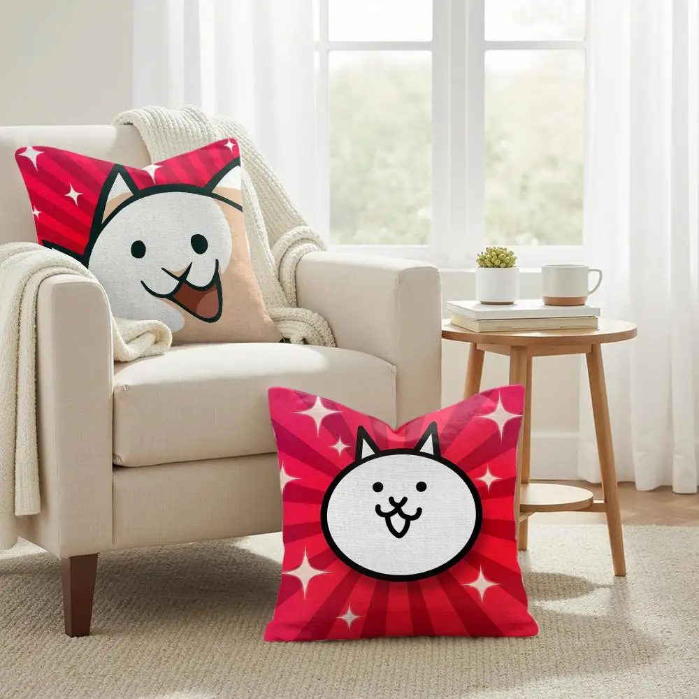Cute Anime The B-Battle Cats Cushion Cover Natural Linen Organic Fabric Double-Sided Printing Sofa Home Decor Gift Pillow Case