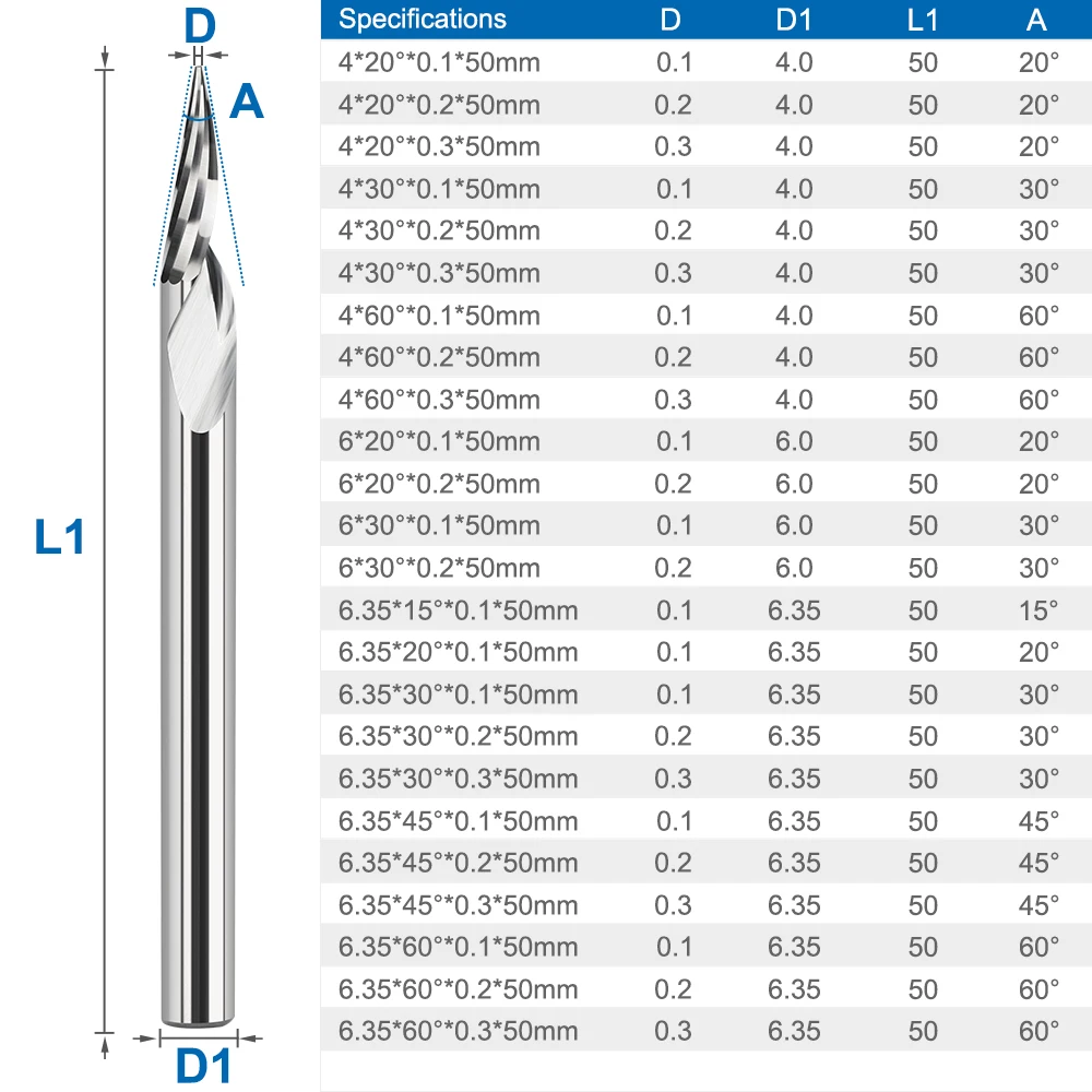 CMCP 3D Engraving Bit 3.175 4 6 6.35mm Shank CNC Router Bit Carbide End Mill V Slot Bit Milling Cutter for Woodworking