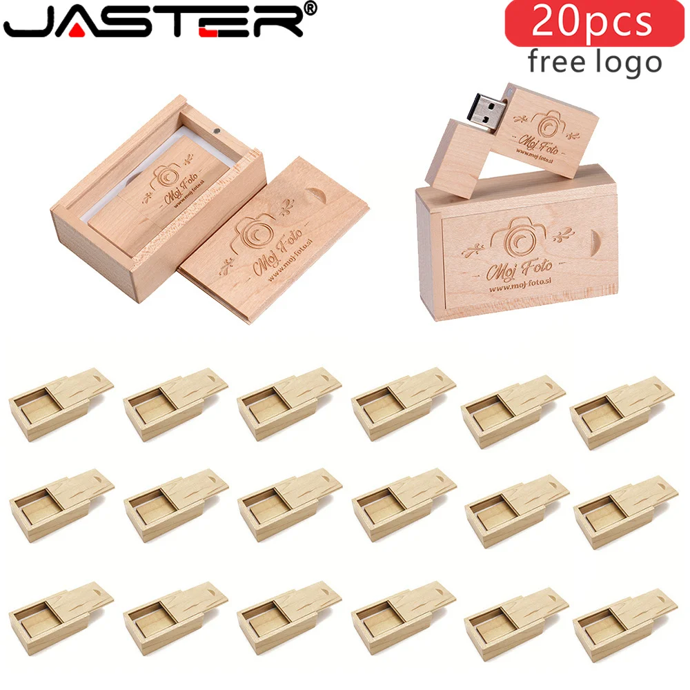 JASTER 20pcs/lot Customised Logo Wooden Pen Drive USB 2.0 Flash Drive 4GB 8GB 16GB 32GB 64GB 128GB Memory Stick Photography Gift