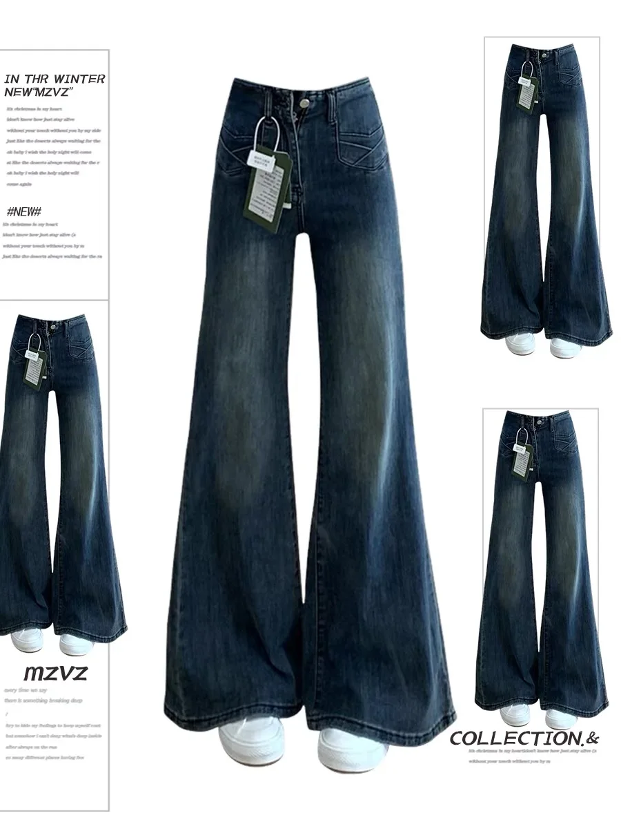 

Low Waist Bell Bottom Denim Jeans Women's Spring Summer Thin Fake Pocket Slim Wide Leg Jeans American Style Loose Fit Denim