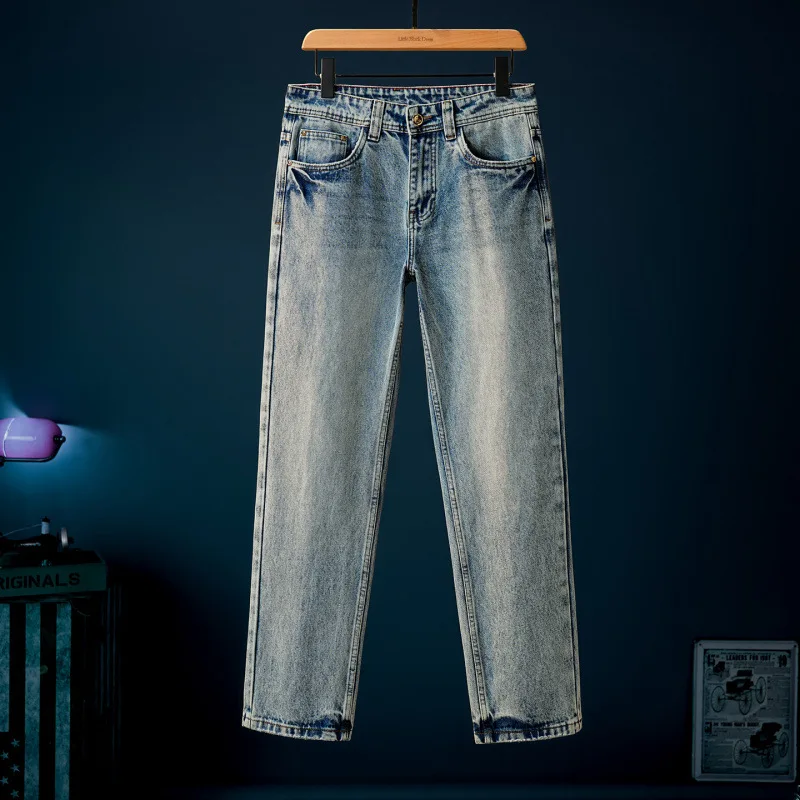 

Мужские джинсы в стиле ретро, простые и универсальные модные городские деловые мужские брюки, свободные прямые осенние брюки