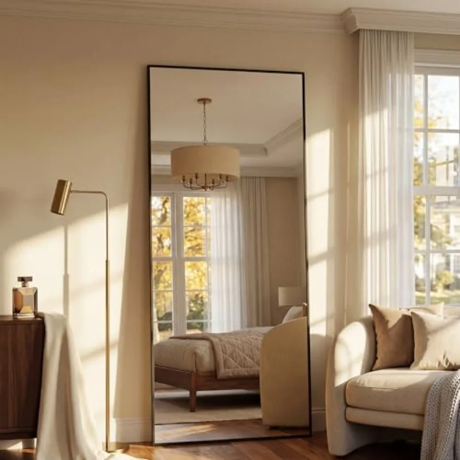 Full Length Mirror 71x32 Floor Mirror Freestanding Rectangular Full Body Mirror with Stand for Bedroom Living Room Cloakroom Bl