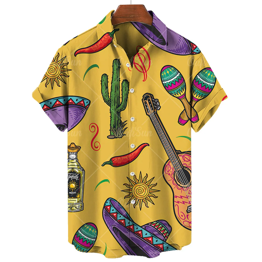 Vintage Men\'s Shirt Mexican style 3D Print Men\'s Clothing Summer Casual Hawaii Beach Hawaiian Harajuku Fashion Holiday Shirt