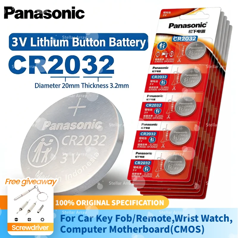 

Original Panasonic CR2032 3V Lithium Coin Cell Battery for Car Key Fob Remote, Watch, Computer Motherboard, and More Devices