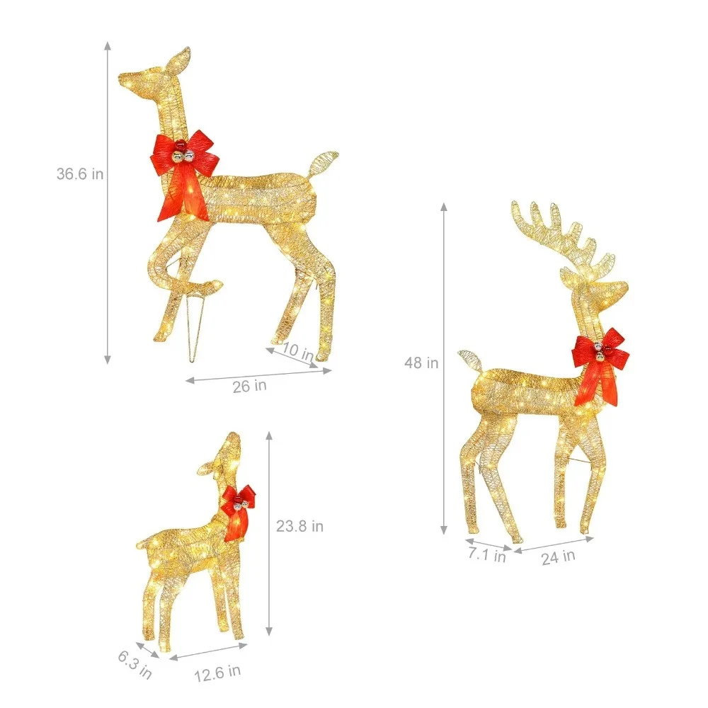 3Pcs Lighted Christmas Deer Set Outdoor Yard Stakes Decoration LED Lights,Gold,for Christmas