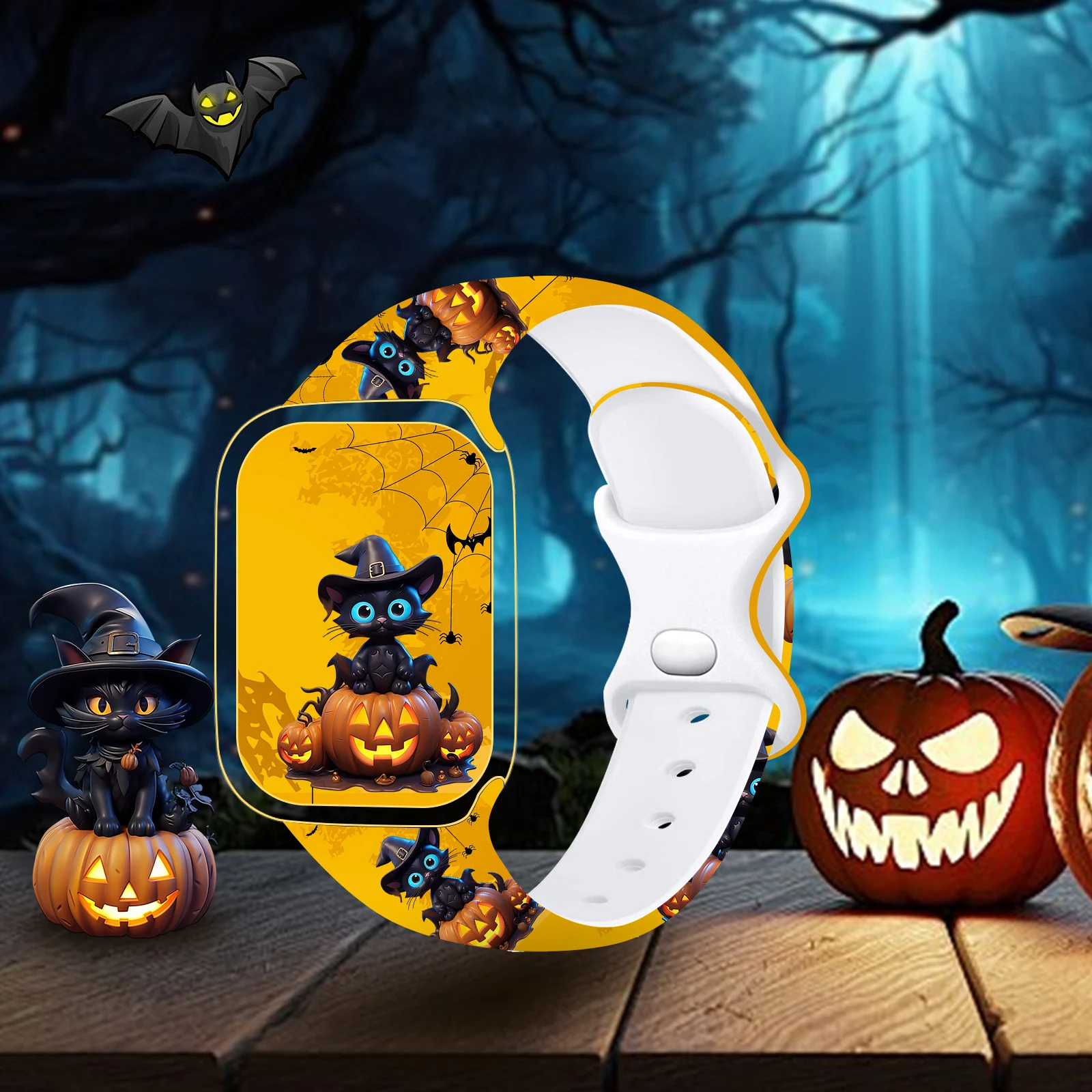 Halloween Silicone Band for iWatch 45mm 44mm 42mm 41mm Replaceable Bracelet Printed Strap for Apple Watch 9 8 7 SE 6 Watchband