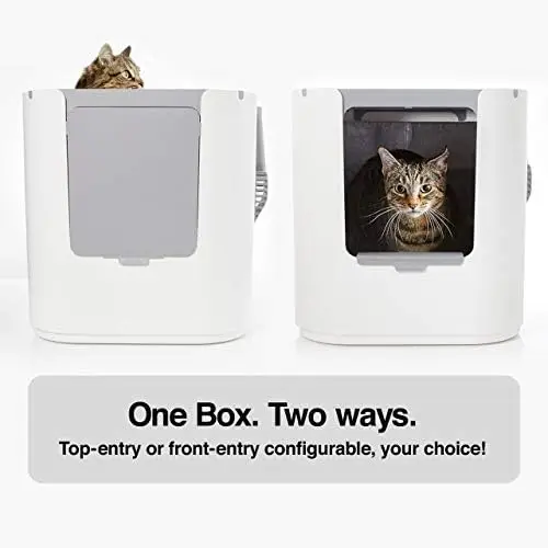 XL Cat Litter Box, Top or Front-Entry, Liner, Scoop & Filters, White | Configurable top or front entry with reusable