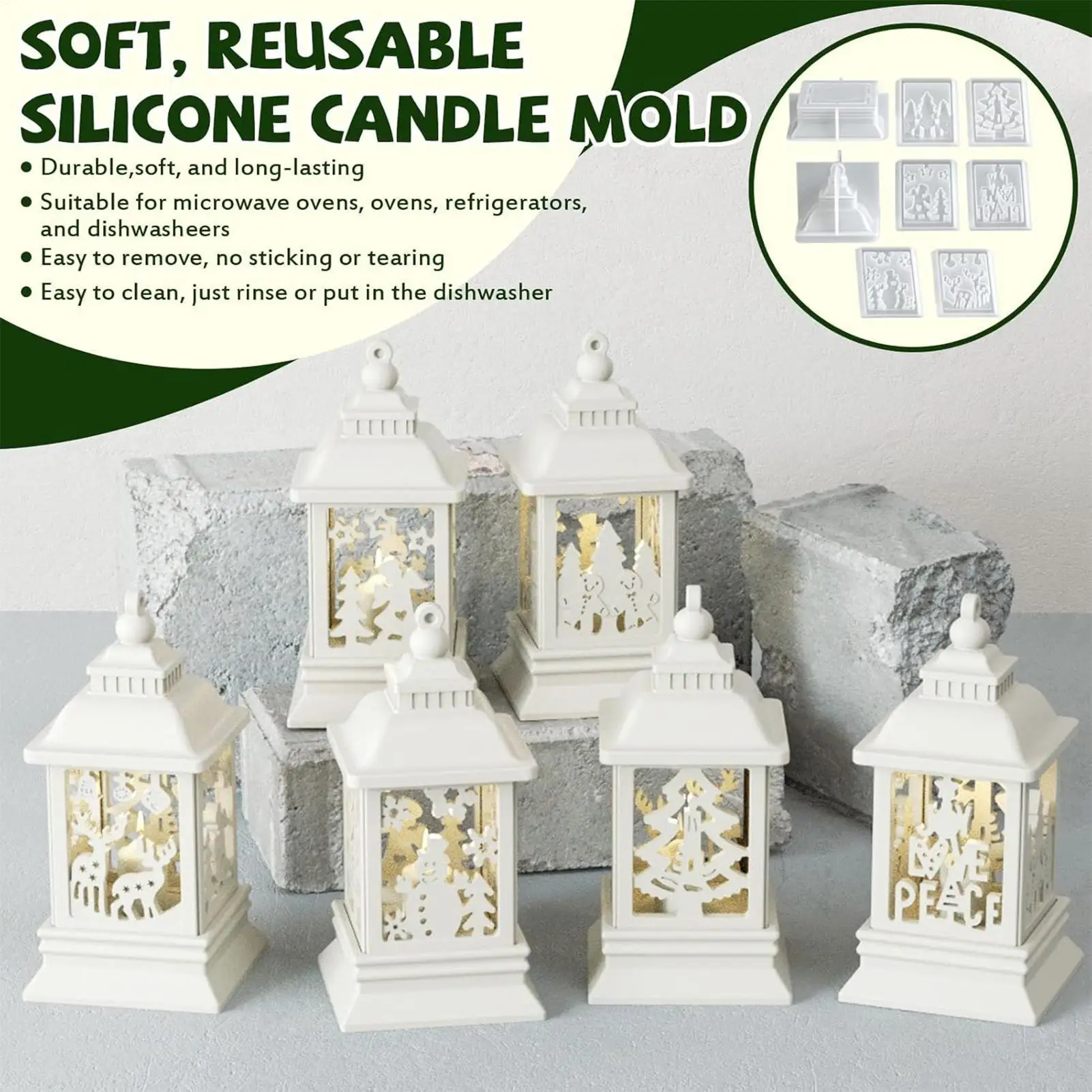 

Christmas Resin Molds Silicone Flexible Reusable Lantern Holiday Silicone Molds Christmas Decorations For Wax Plaster Party