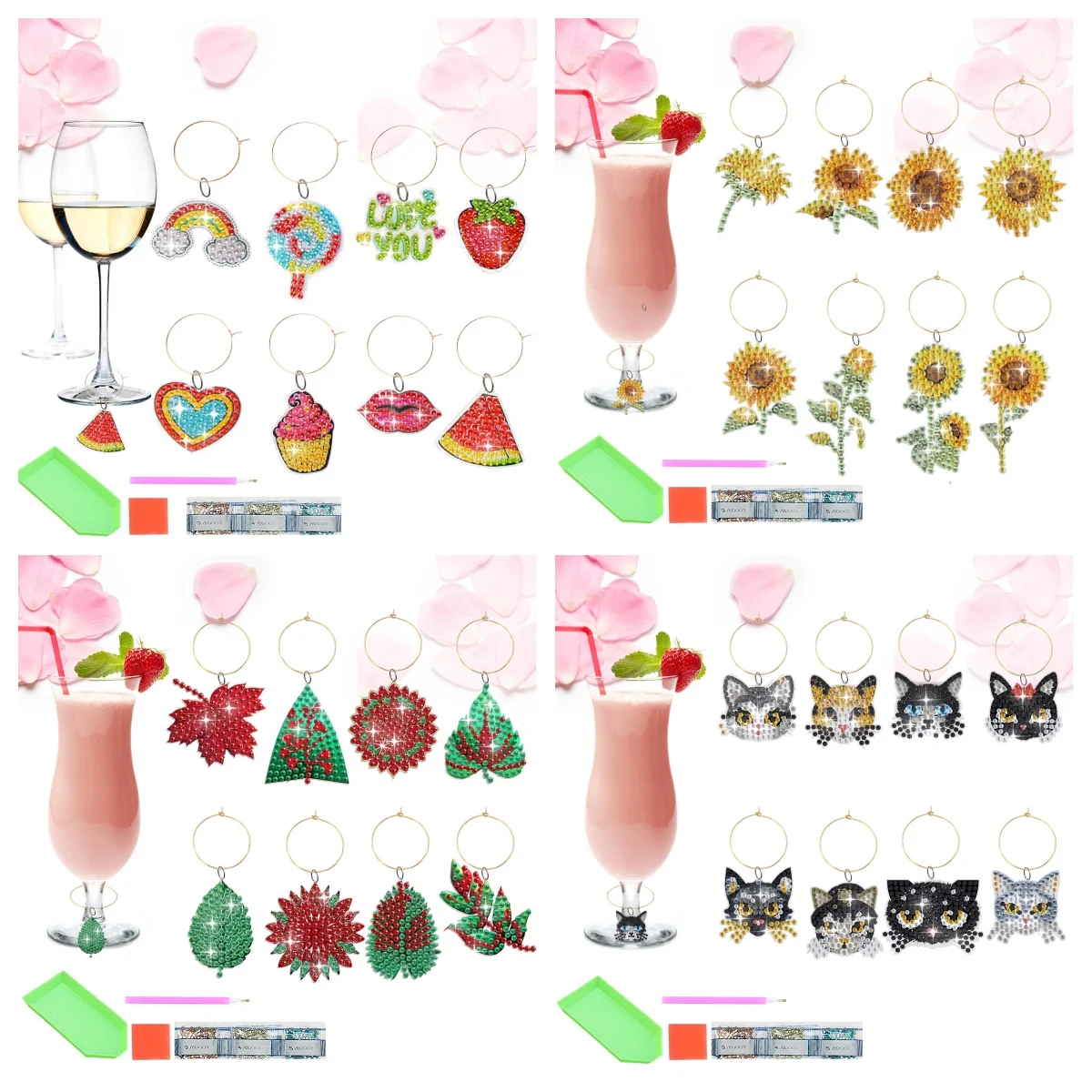 8, алмазная живопись «сделай сам», распознаватели акриловых бокалов для вина с хрустальными бриллиантами, подходят для вечеринок и ресторанов, бокалов для вина