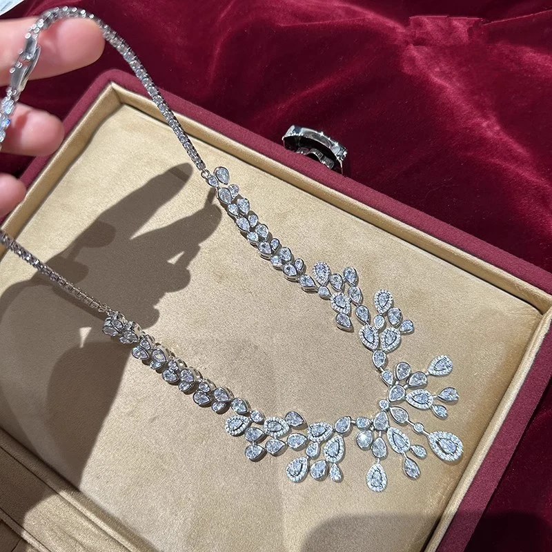 

Diamant Necklace For Women Water Drop White Cubic Zirconia Chain Choker Bridal Fine Jewelry Engagement Wedding Party Accessories