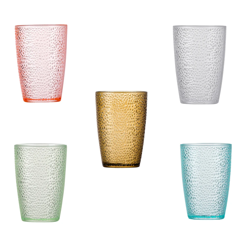

5 Pcs Acrylic Water Cups Clear Drinking Mugs Reusable Beer Glasses Unbreakable Frosted Non Slip Kitchen Bar