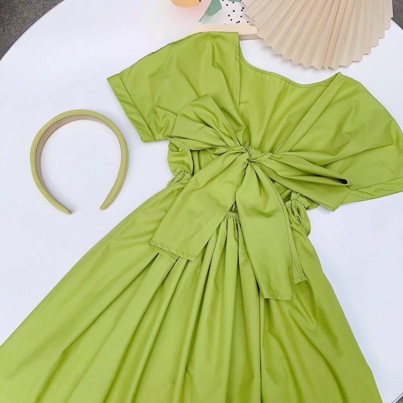 Parent-child Clothing Mother and Daughter\'sFruit Green Dress Backless Slimming Design Skirt Seaside Summer Matching Outfit 2024