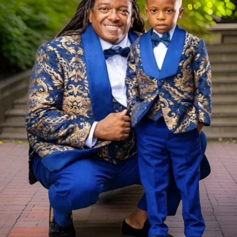 Father And Son Jacquard Suits For Men 3 Pieces Wedding Groom Tuxedo Kids Birthday Party Prom Formal Outfits Sets  Custom