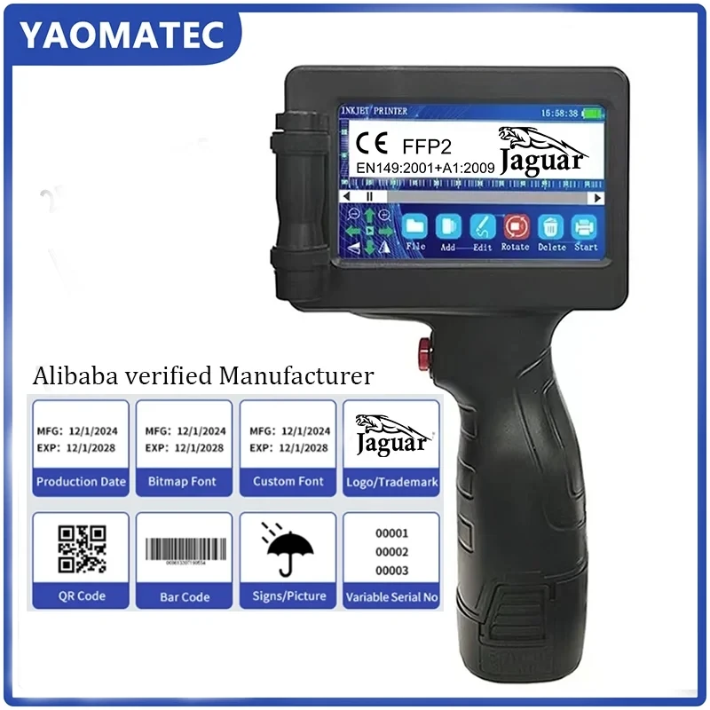 Yaomatec 12.7MM Printing Height QR Bar Code Expiry Date Logo Label Portable Mini Handheld Thermal Inkjet Printer