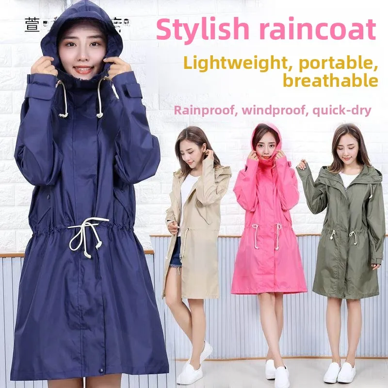 

Корейский стиль: Женский модный легкий дышащий дождевик с широкими полями, с завязками на талии, средней длины, для взрослых женщин.
