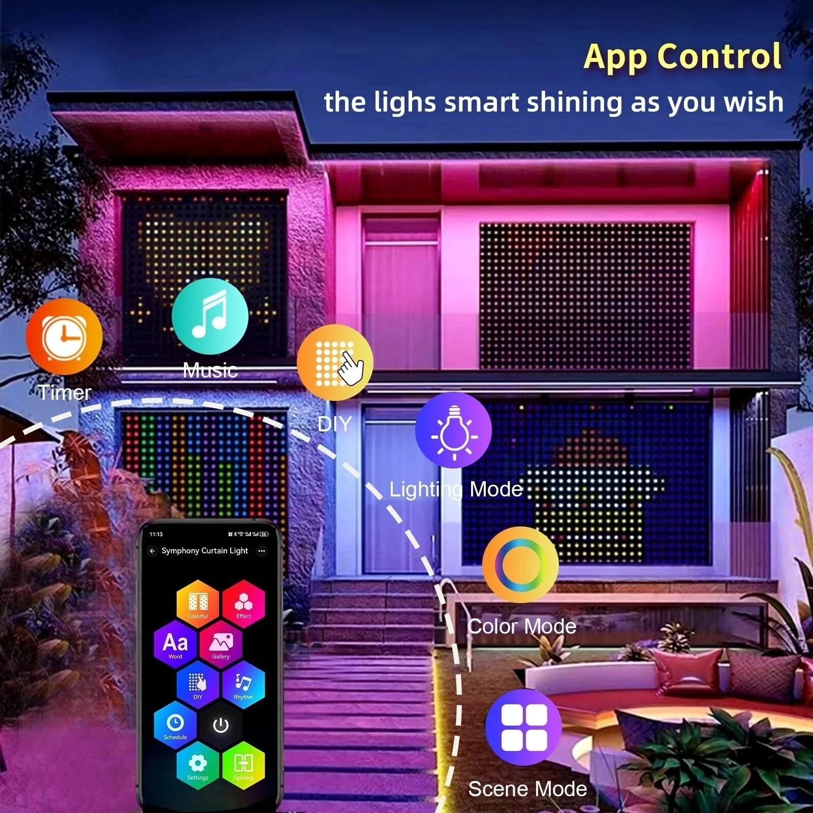 400LED Smart Curtain Lights APP Remote Control Custom Pattern DIY Window String Lights For Christmas Holiday Party Home Decor