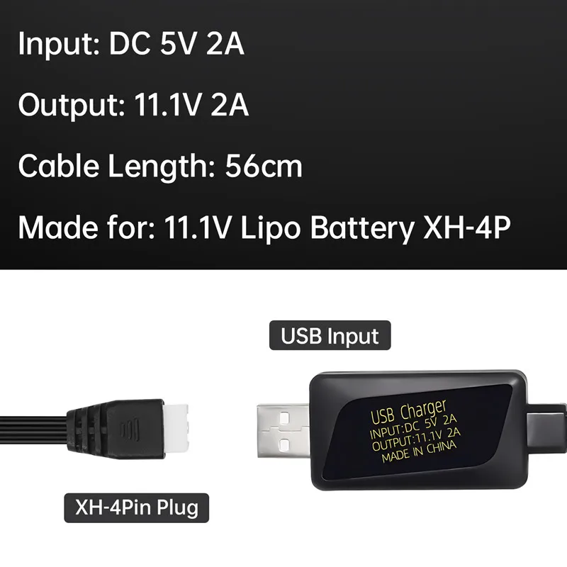 3s 11.1V ที่ชาร์จ USB 2A สำหรับรีโมทรถยนต์เรือโดรนปืนลมและของเล่น RC 11.1V สายชาร์จแบตเตอรี่ USB