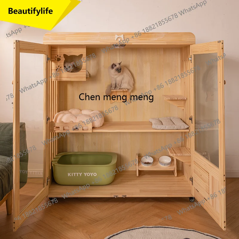 

01A Вилла в клетке для кошек из цельного дерева не занимает внутренний кошачий домик, шкаф для кошек, комната для разведения домашних животных